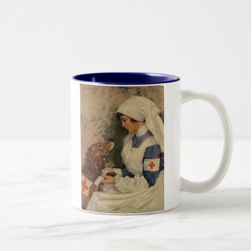Nurse with Golden Retriever 1917 WW1 Vintage Two_Tone Coffee Mug