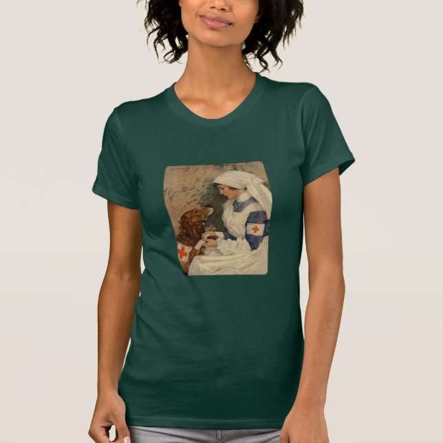 Nurse with Golden Retriever Vintage WW1 T-Shirt (Front)