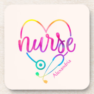 "Nurse" with Heart-Shaped Stethoscope Beverage Coaster