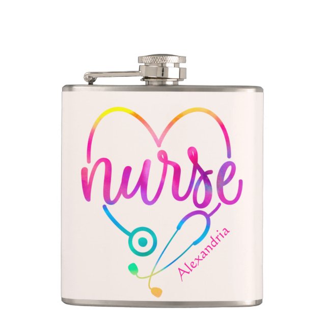 "Nurse" with Heart-Shaped Stethoscope Flask (Front)