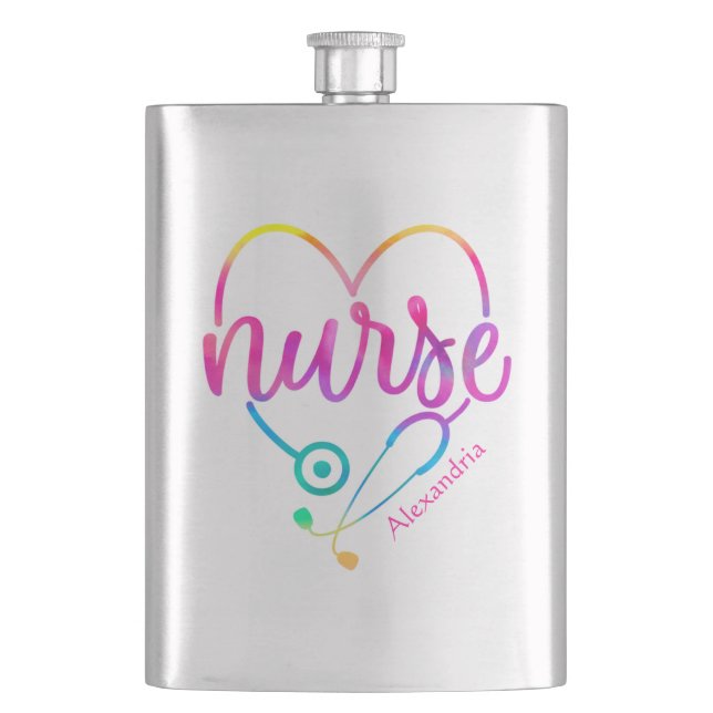 "Nurse" with Heart-Shaped Stethoscope Flask (Front)