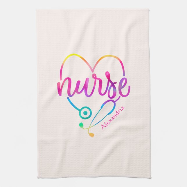 "Nurse" with Heart-Shaped Stethoscope Kitchen Towel (Vertical)