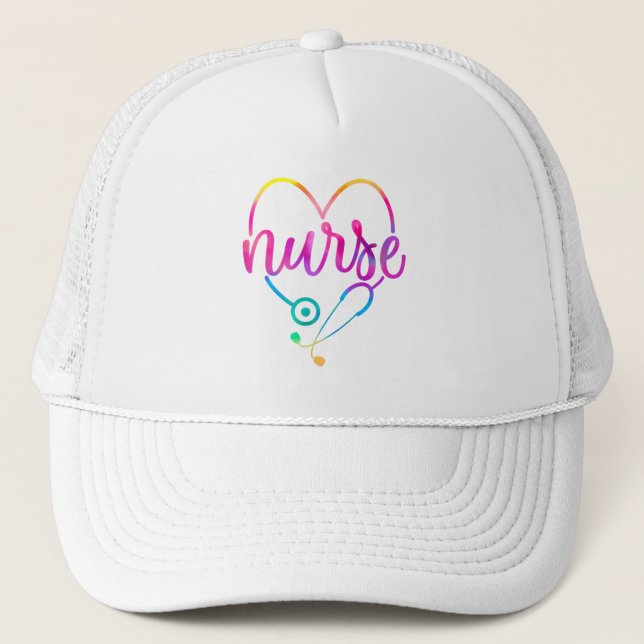 "Nurse" with Heart-Shaped Stethoscope Trucker Hat (Front)