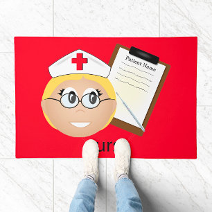 Nurse with Medical Clipboard and Thermometer Doormat