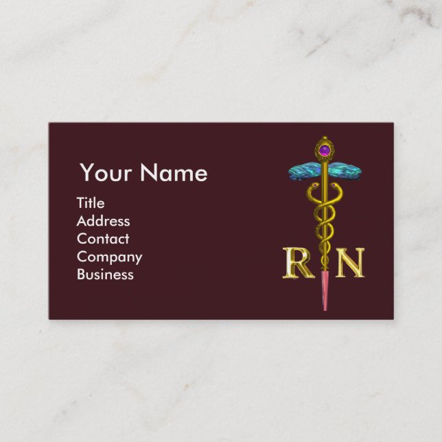 NURSE WITH RESCUE DOG / Gold Caduceus NR Emblem Business Card (Front)