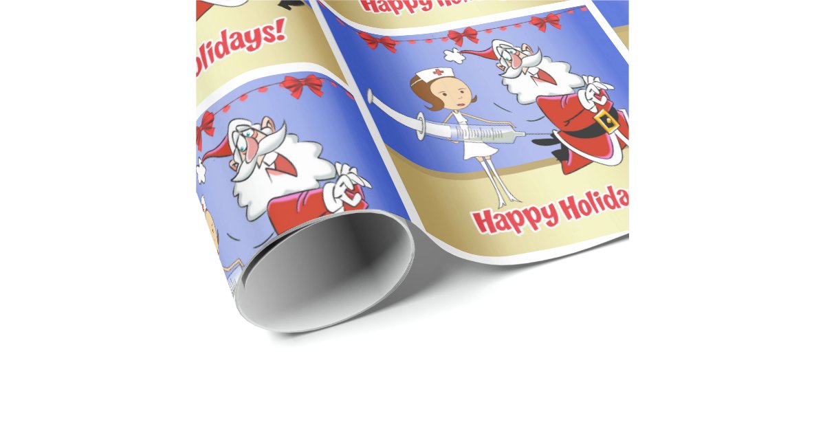 Nurse With Santa Christmas Holiday Wrapping Paper Zazzle