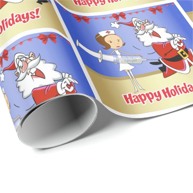Nurse With Santa Christmas Holiday Wrapping Paper (Roll Corner)