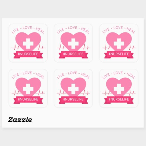Nurse Women Pink Graphic Design Live Love Heal Square Sticker