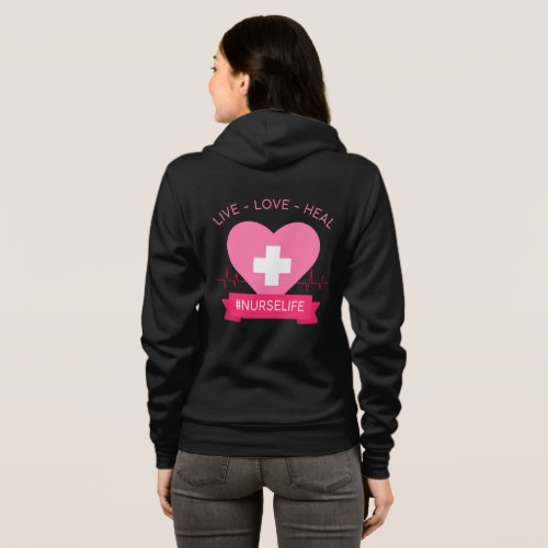 Nurse Womens Pink Graphic Design Live Love Heal Hoodie