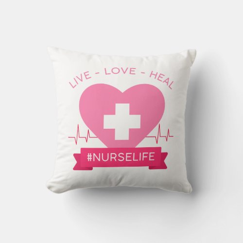 Nurse Womens Pink Graphic Design Live Love Heal Throw Pillow