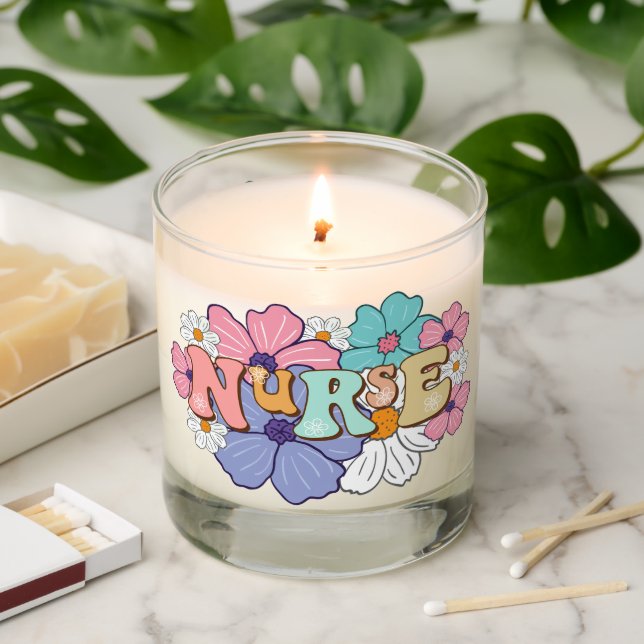 Nurse Word Art With Pastel Flowers Scented Candle (Lit)