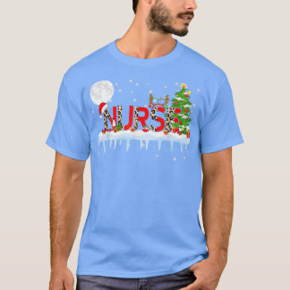 Nurse Xmas Tree Light Leopard Santa Hat Reindeer L T-Shirt
