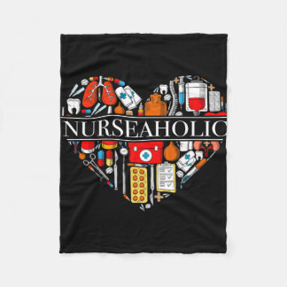 Nurseaholic T-shirt for Nurses Fleece Blanket