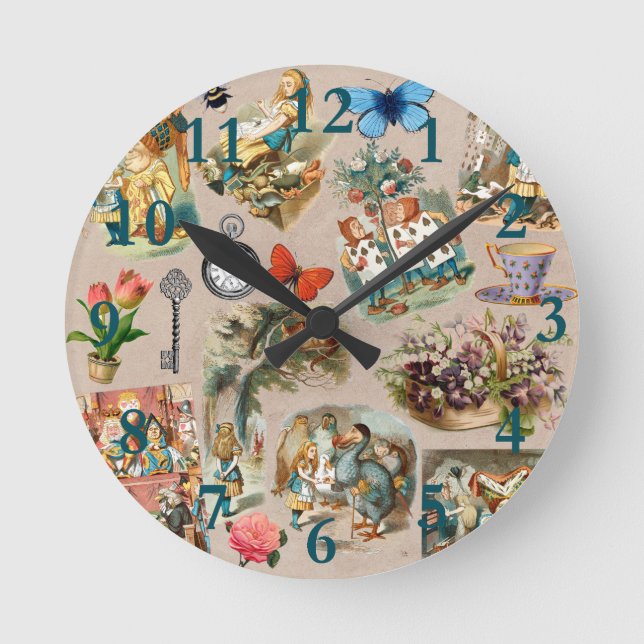  Nursery Alice Colorful 1800s Classic Wonderland  Round Clock (Front)