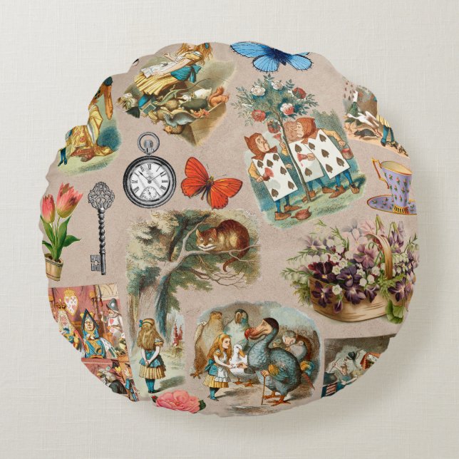  Nursery Alice Colorful 1800s Classic Wonderland  Round Pillow (Front)