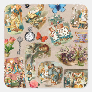 Nursery Alice Colorful 1800s Classic Wonderland Square Sticker