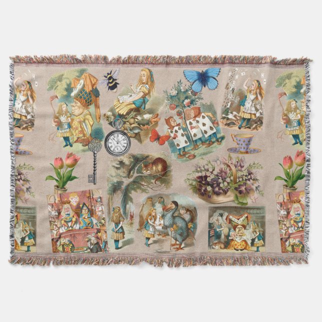  Nursery Alice Colorful 1800s Classic Wonderland  Throw Blanket (Front)