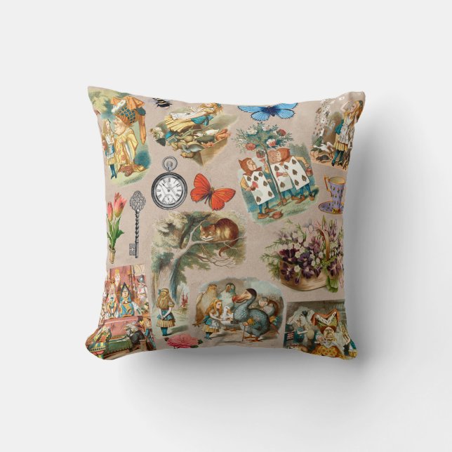  Nursery Alice Colorful 1800s Classic Wonderland  Throw Pillow (Front)