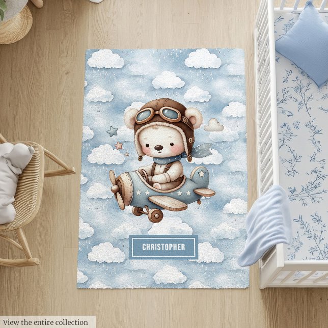 Nursery Area Rug Teddy Bear Pilot Baby Boy Decor (Nursery Area Rug Teddy Bear Pilot Baby Boy Decor)