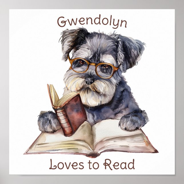 Nursery Art Poster Dog Reading a Book  Personalize (Front)