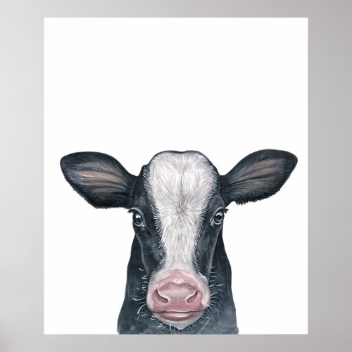 Nursery Art Watercolor Cow Calf Farm Poster