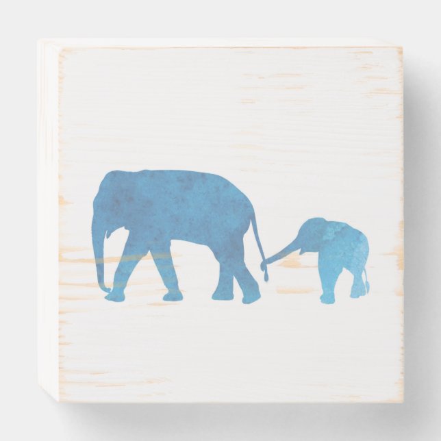 Nursery Art Wood Sign Mama and Baby Elephant (Front Horizontal)