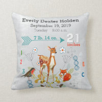 Nursery Baby Birth Stat Fox Arrow Pattern Throw Pillow