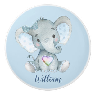 Nursery Baby Blue Elephant Drawer Ceramic Knob