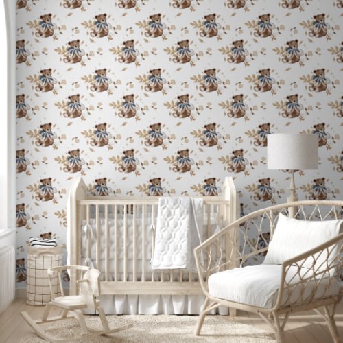 Nursery Baby Boy Blue Teddy Bear Wallpaper