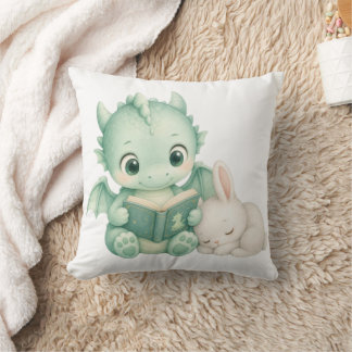 Nursery Baby Dragon Reading Book Kids Throw Pillow