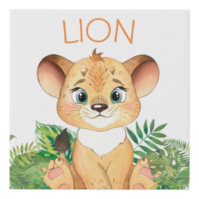 Nursery Baby Lion Faux Canvas Print (Front)