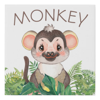 Nursery Baby Monkey Faux Canvas Print