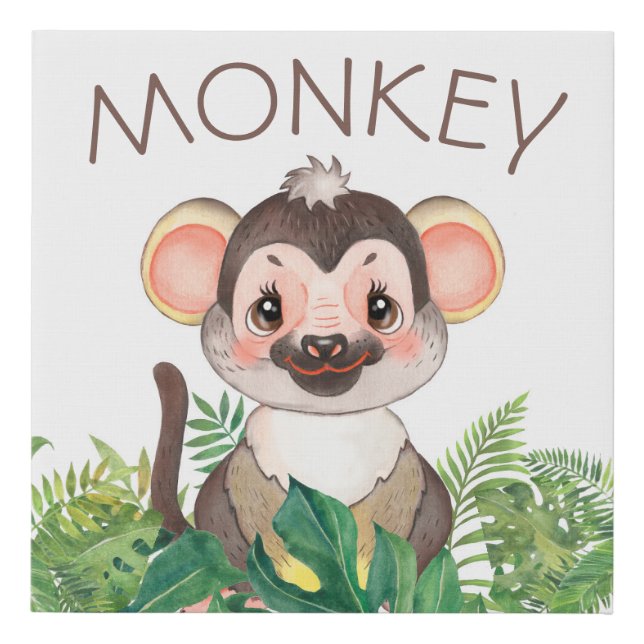 Nursery Baby Monkey Faux Canvas Print (Front)