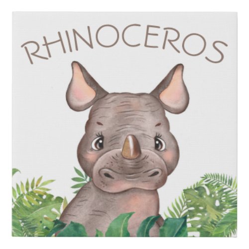 Nursery Baby Rhinoceros Faux Canvas Print