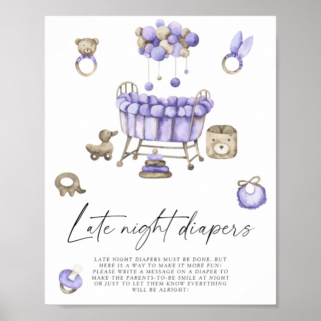 Nursery baby shower - Late night diapers game Poster (Front)