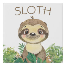 Nursery Baby Sloth Faux Canvas Print