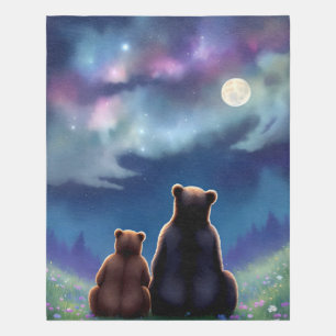 Nursery Bear Rug - Mama & Baby Cub Bear at Night