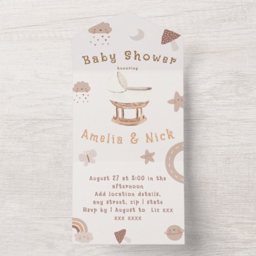 Nursery Boho Gender Neutral Baby Shower All In One Invitation