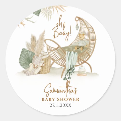 Nursery Boho Modern Greenery Baby Shower  Classic Round Sticker