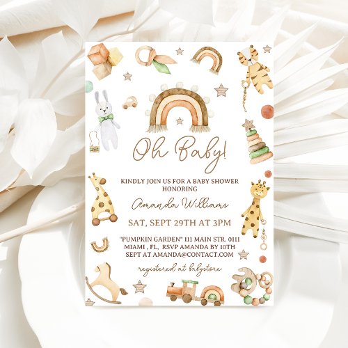 Nursery Boho Rustic Toys Baby Shower  Invitation