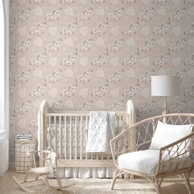Nursery Boho Tan Spotted Elephant Wallpaper (Kids)