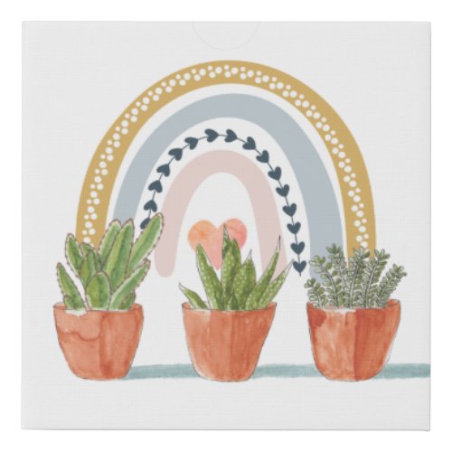 Nursery Boho Watercolor Rainbow Cactus Plants Faux Canvas Print