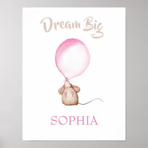 Nursery Bubblegum Cute Mouse Quote Pink  Poster