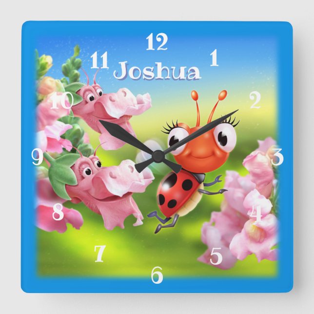 Nursery clock Ladybug in the flower garden. (Front)