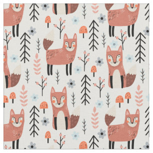 Nursery Cute Fox Forest Woodland Pattern Fabric