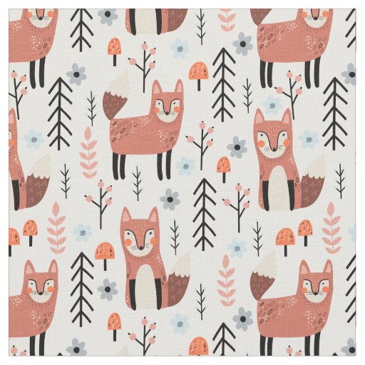 Nursery Cute Fox Forest Woodland Pattern Fabric