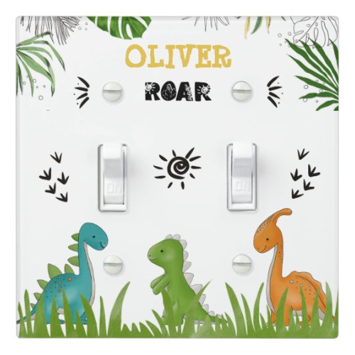 Nursery decor Cute green orange blue dinosaur  Light Switch Cover