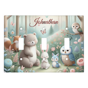 Nursery Decor, Forest Cute Animals - Custom Name Light Switch Cover