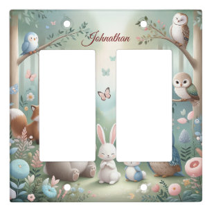 Nursery Decor, Forest Cute Animals - Custom Name Light Switch Cover
