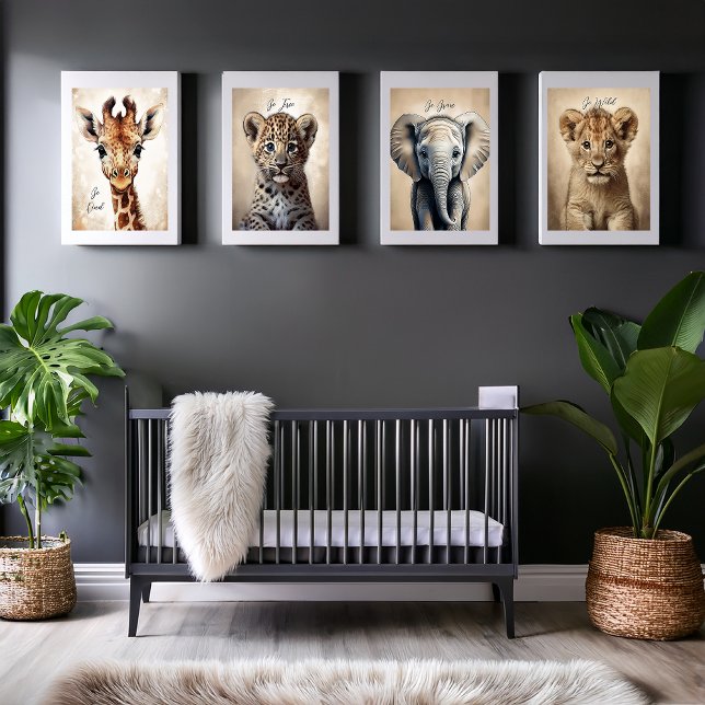 Nursery Decor Jungle Animals Prints Photo Tile (Nursery Decor Jungle Animals with Editable Captions Prints Photo Canvas Tiles)